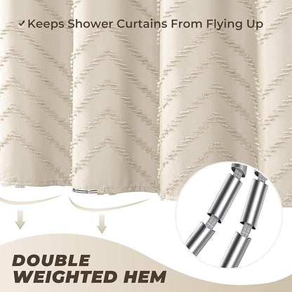 Tall Shower Curtain 78 Inches Long Beige Shower Curtain Boho Cute Chic Tufted Chevron Textured Striped Modern Minimalist Shower Curtains for Bathroom