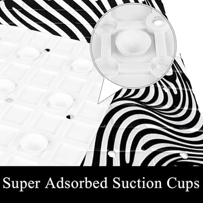 Bath Tub and Shower Mats, Non Slip Bathmat with Drain Holes and Suction Cups for Bathroom Floor, 15.1 x 26.8 Inch (Art Abstract Black and White Lines Pattern)