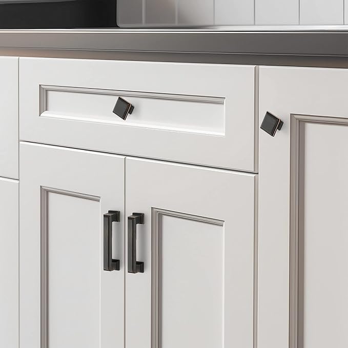 Ravinte Hardware 15 Pack Kitchen Cabinet Pulls Square Drawer Single Hole Handles Oil Rubbed Bronze for Cupboard Gold Dresser Solid