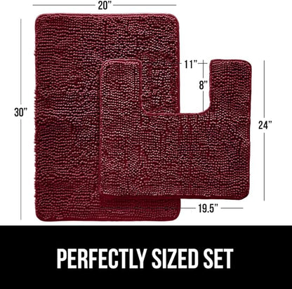 GORILLA GRIP Bathroom Rug Sets, Soft Chenille 2 Piece Area Rugs Set, Toilet Base Mat and 30x20 Carpet, Absorbent Microfiber Washable Mats Dry Quickly, Home Décor and Bath Room Accessories, Burgundy