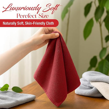 RIVERSIDE 12 Pack Washcloths - 12x12 Inches, 400 GSM, 100% Ring-Spun Cotton - Soft, Absorbent & Durable Face and Body Towels - for Bathroom, Spa, Gym, Makeup Removal & Everyday Use - Red