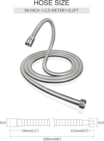 PHASAT 98-Inch Long Indoor Outdoor Shower Tube Replacement Stainless Steel Handheld Shower Hose, Brushed Nickel,A3107N-2.5