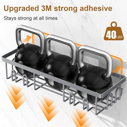 2025 New Adhesive Shower Caddy, Shower Shelves with 16 Hooks, Grey 2 Pack