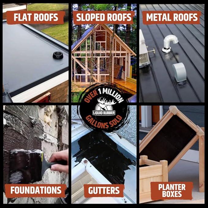 Liquid Rubber Waterproof Sealant – DIY Leak Repair Coating for Flat, Metal & Low Slope Roofs, Foundations, Gutters & More – Flexible Protective Membrane - Black - 5 Gallon