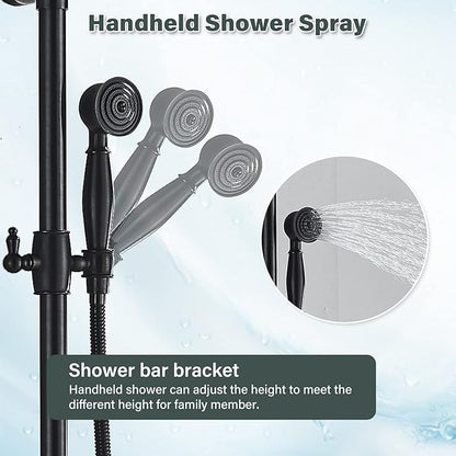 NeierThodore Oil Rubbed Bronze Shower Faucet Set Complete Shower System 8 Rain Shower 2 Cross Knobs Wall Mounted Mixer Bathroom Shower Tub Tap Bathroom Fixtures Wall Mount