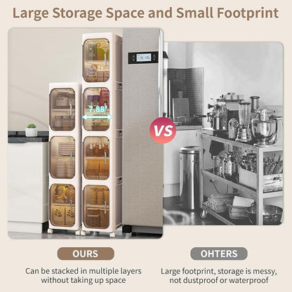 KHNR 4-Tiers Slim Bathroom Storage Cabinet, Foldable Storage Cabinets,Narrow Bathroom Storage,Movable Bathroom Storage Organizer for Small Spaces,Bathroom,Kitchen,Laundry,Cream White
