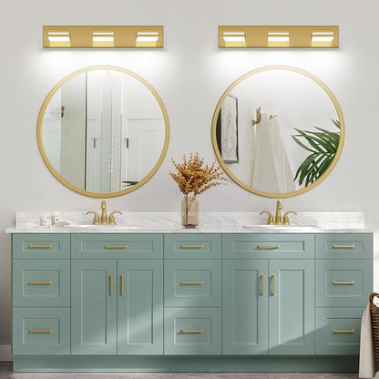 SineRise LED Modern Bathroom Vanity Light Fixtures (3-Light, 24-Inch, Dimmable), Brass Modern Acrylic Bathroom Wall Lighting Fixtures Over Mirror (Cool White 6000K)