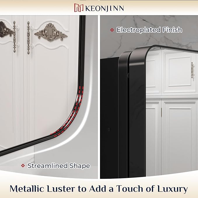 Keonjinn 48 x 32 Inch Large Black Medicine Cabinets, Recessed Bathroom Medicine Cabinet, Black Stainless Steel Framed, Sturdy & Heavy, Adjustable Shelves, Oversized Bathroom Mirror with Storage