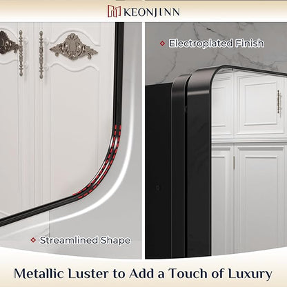 Keonjinn 48 x 32 Inch Large Black Medicine Cabinets, Recessed Bathroom Medicine Cabinet, Black Stainless Steel Framed, Sturdy & Heavy, Adjustable Shelves, Oversized Bathroom Mirror with Storage