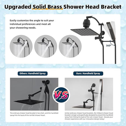 Hibbent Metal 10'' Filtered Rainfall Shower Head with Handheld Combo, High Pressure Shower Wand, 16'' Adjustable Arc Extension Arm, 20 Stage Shower Filter, 71'' Hose, Shower Holder, Oil Rubbed Bronze