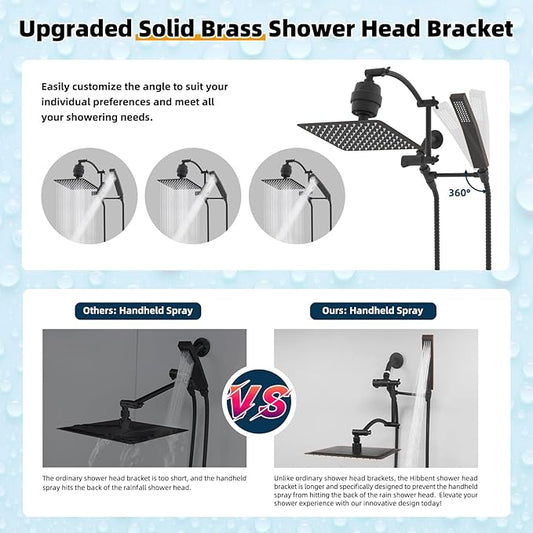 Hibbent Metal 10'' Filtered Rainfall Shower Head with Handheld Combo, High Pressure Shower Wand, 16'' Adjustable Arc Extension Arm, 20 Stage Shower Filter, 71'' Hose, Shower Holder, Oil Rubbed Bronze