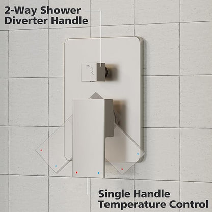 Gabrylly Shower System, Rainfall Shower Faucet Set Complete, 12" High-Pressure Stainless Steel Rain Showerhead with handheld Spray Combo, 2 Way Valve Included, Brushed Nickel