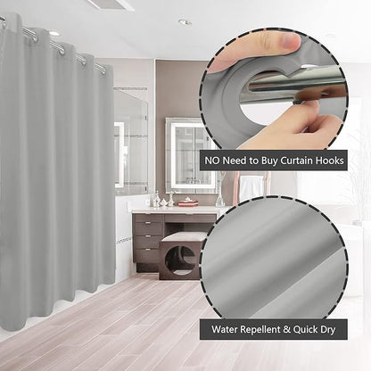 River Dream Extra Long No Hook Grey Shower Curtain or Liner Soft Microfiber - 84" Length Fabric Shower Curtain Liner Set, Machine Washable & Water Repellent, Gray, 71x86