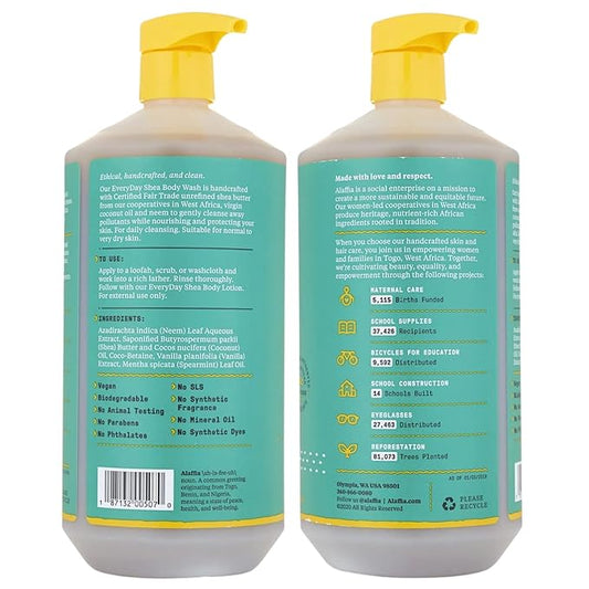 Alaffia EveryDay Shea Body Wash - Naturally Helps Moisturize and Cleanse without Stripping Natural Oils with Shea Butter, Neem, and Coconut Oil, Fair Trade Vanilla Mint, 32 Fl Oz