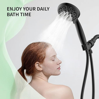 Matte Black Shower Head, 6 Spray Modes Handheld Showerhead, High Pressure Shower Head with 59 Inch Stainless Steel Hose and Adjustable Showerhead Holder