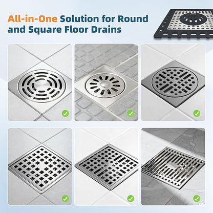 Hibbent 2 Pack Shower Drain Hair Catcher, Shower Drain Cover for Bathroom Floor 4" Drain, Anti-Clogging Bathtub Drain Strainer, Stainless Steel Kitchen Sink Drain Strainer with Handle, Dark Grey