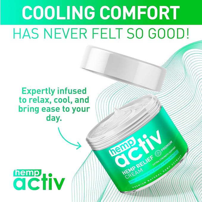 Cooling Hemp Cream – Menthol, MSM & Arnica – Fast-Absorbing, Non-Greasy Formula for Muscles & Joints – 4oz Best-Value Size