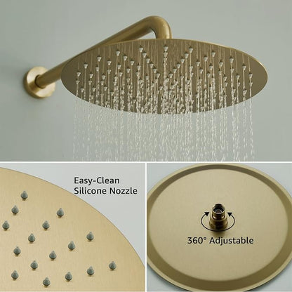 Iriber Brushed Gold Shower System Wall Mounted Shower Faucet Mixer Set with 10 Inches Rain Shower head and Handheld, Bathroom Shower Trim Kit Contain Pressure Balance Valve Cartridge