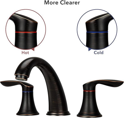 Bathroom Sink Faucet, Faucet for Bathroom Sink, Widespread ORB Bathroom Faucet 3 Hole with Stainless Steel Pop Up Drain and cUPC Lead-Free Hose-(Oil Rubbed Bronze)