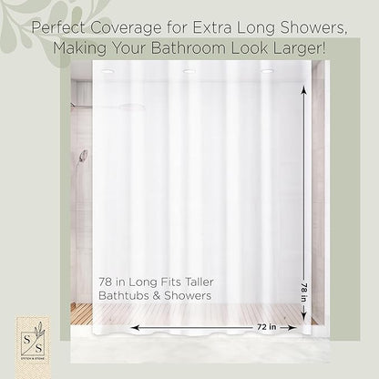 Stitch & Stone Shower Curtain Liner, Premium Medium Weight Durable Waterproof 6g PEVA for Bathroom with Weighted Magnets, Extra Long 72" x 78", Frosty 1 Pack