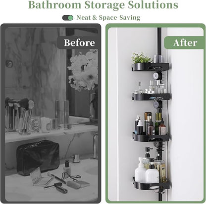 Tension Pole Shower Caddy Organizer with4 Tier L-Shaped Rust Resistant Bathroom Corner Shelves with 34-124 Inch Adjustable No Drilling Quick Install Shower Rack for Bath Essentials (Black)