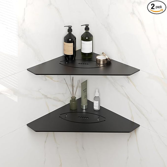 FerdY 2-Pack 10" Matte Black Recessed Corner Shower Shelf, for Tiled Bathroom Walls, Floating Shelf, 304 Stainless Steel Shower Caddy Storage Shelves, No Drilling Required, Rugby Diamond