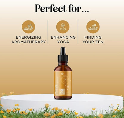 Focus Essential Oil Blend for Diffusers - Aromatherapy Essential Oils Blend for Home and Travel Energy Focus and Attention Support with Grapefruit Bergamot Peppermint and Eucalyptus (2 Fl Oz)