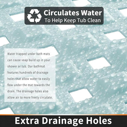 Yimobra Non Slip Bath Mat, Super Strong Suction Cups,34.5"x15.5"Long Tub Mat with Drain Holes, Machine Washable Fast Draining Shower Mats, Bathroom Essentials,Mint Green
