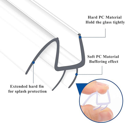 Frameless Shower Door Seal Strip 2 Pack x 39 Inch MD Glass Shower Door Bottom Seal Strip for 3/8" Glass Shower Door Sweep Ultra-Clear Polycarbonate, Stop Showers Leaks Create A Water Barrier