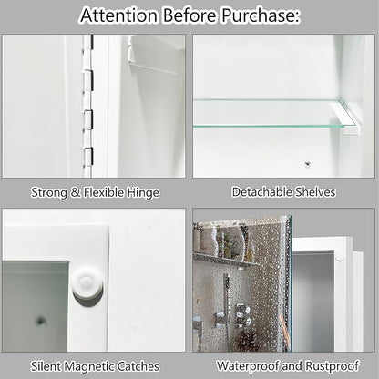 Bathroom Medicine Cabinet with 16x20 in Rectangular Beveled Frameless Mirror,Wall Mounted Mirror Cabinet for Bathroom Toilet Kitchen,Recess or Surface Mount