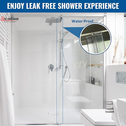 CBW Frameless Shower Door Side Seal Strip H-Type 180 Degree 85'' Length, Clear (1, 3/8'' Glass)