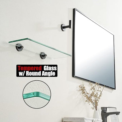 JQK Bathroom Glass Shelf Oil Rubbed Bronze, Tempered Glass Shower Storage 14 by 5 inches, 304 Stainless Steel ORB Wall Mount, TGS101L14-ORB