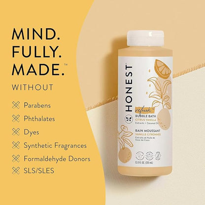 The Honest Company Foaming Bubble Bath Gentle for Baby Naturally Derived Tear-free Hypoallergenic Citrus Vanilla Refresh 12 fl oz
