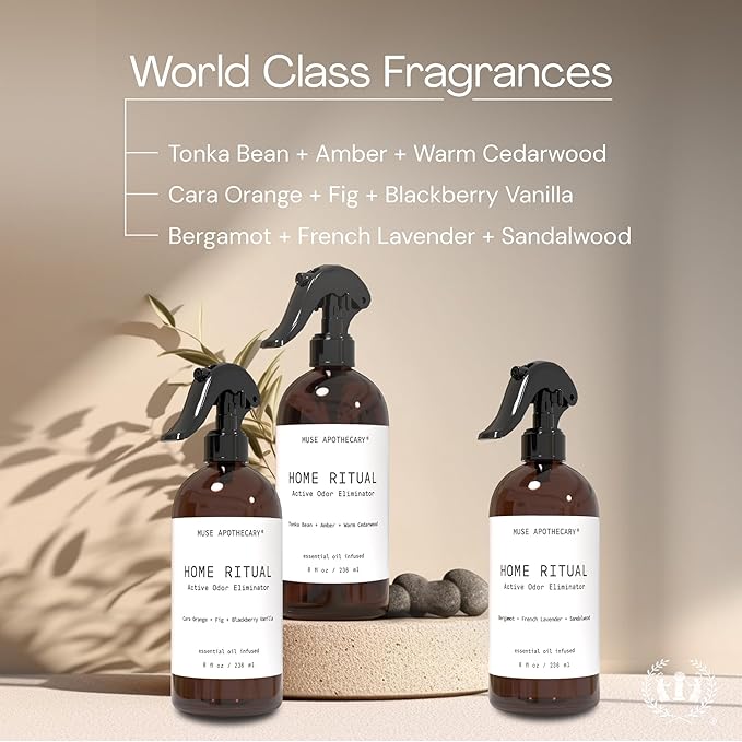 Muse Apothecary Home Ritual Active Odor Eliminator Spray - Furniture Deodorizer Spray & Bathroom Odor Eliminator for Home - Essential Oil Air Freshener - 4oz, Cara Orange + Fig + Blackberry Vanilla, 2