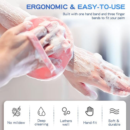 Manmihealth 4 Pack Soft Silicone Shower Brush, Super-Lathering and Deep-Cleaning Body & Face Scrubber, Gentle Exfoliating Bath Glove for All Skin Types, with Free Hooks (Black+Gray)*2
