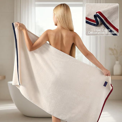 REDKISS 6 Pack Cotton Towel Set with Luxury Embellished Border, 600 GSM Ultra Soft & Highly Absorbent Bath Towels Set with 2 Bath, 2 Hand, 2 Washcloths for Bathroom, Gym, Spa, Hotel, Beige Brown