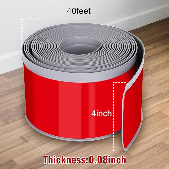 Vinyl Baseboard Molding Trim 4 Inch x 40 Feet Peel and Stick Baseboard Trim Flexible PVC Cove Base Moulding Self-Adhesive Trim for Garage Bathroom Cabinet Floor Walls, Gray