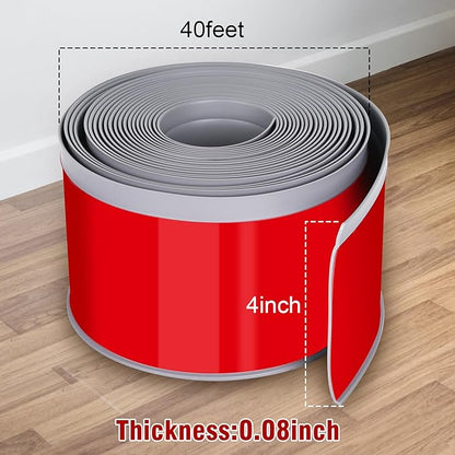 Vinyl Baseboard Molding Trim 4 Inch x 40 Feet Peel and Stick Baseboard Trim Flexible PVC Cove Base Moulding Self-Adhesive Trim for Garage Bathroom Cabinet Floor Walls, Gray