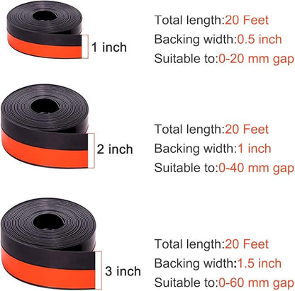 TORRAMI Silicone Weather Stripping 1 inch Width 20 Feet Length, Seal for Door Under Bottom, Gap, Side, Glass Shower Door, Sliding Door,Windows, Black