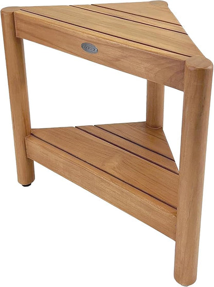 Asta Select Solid Teak Corner Shower Stool, Poratble Teak Wood Spa/Shower/Indoor/Outdoor Stool with Storage Shelf, Teak Wood Shower Corner Table, Teak Accent Table, Fully Assembled, ST-51