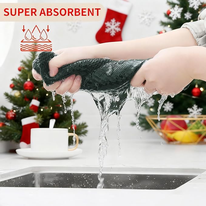 Homaxy 100% Cotton Waffle Weave Kitchen Dish Cloths, Ultra Soft Absorbent Quick Drying Dish Towels, 12 x 12 Inches, 6-Pack, Blackish Green