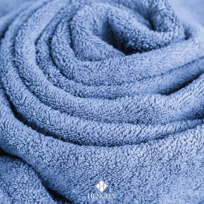 Hencely Premium Bath Towel Set of 4-28x58 Inches - High Absorbency, Quick Drying - 100% Soft Turkish Cotton Towels - Ideal for Home, Bathroom, Hotel, Spa, and Gym - Blue