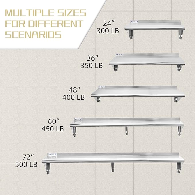 HALLY SINKS & TABLES H Stainless Steel Shelf 18 x 24 Inches, 300 lb, Commercial Wall Mount Floating Shelving for Restaurant, Kitchen, Home and Hotel