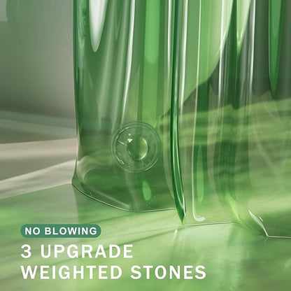 AmazerBath Extra Long Shower Curtain Liner, 100% EVA Clear Green Heavy Duty 84 inch Shower Curtain and Liner 2-in-1, 72x84 Plastic Weighted Bathroom Shower Liner, 12 Grommets & 3 Heavyweight Stones