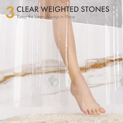 AmazerBath Shower Curtain Liner 2 Pack, 72 x 72 Inches PEVA Plastic Shower Liner with 3 Weighted Stones and 12 Rustproof Metal Grommet, Standard Size Lightweight Shower Curtain - Clear
