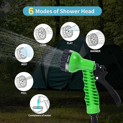 2.1 Gallon Portable Shower for Camping with 7 Spray Modes, Camping Shower for Beach Shower, Car Shower, Hand Press with Removable Hose and Shower Head (Orange)