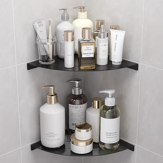 2 Pack Corner Shower Shelves Load Capacity 40 lbs 304 Stainless Steel Shower Corner Shelf Will not Rust 8in Shower Shelf for Inside Shower Matte Black Drilling Installation