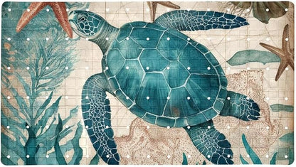 Bathtub Mats for Shower Tub, Anti-Slip Bath Mats for Inside Tub, Bathroom Shower Mats with Drain Holes and Suction Cups (Vintage Sea Turtle Starfish Turquoise and Teal Tones)