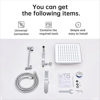 G-Promise All Metal 12 Inches Rain Shower Head with Handheld Built-in Power Wash Mode, 3-way Diverter with Pause Setting, 11 Inches Adjustable Extension Arm with Lock Joint, Long Hose (Chrome)
