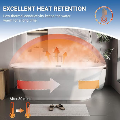 67 in Acrylic Freestanding Bathtub, Soaking Bathtub with Matte Drain and Overflow, Modern Square Tub, Deep Ergonomic Design, CUPC Certified, Double-Walled Insulation, Easy Install and Safe Use, Grey